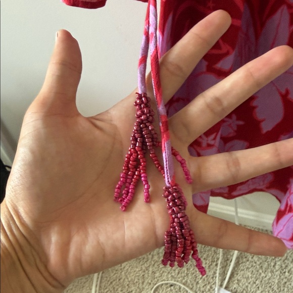 Farm Rio Floral Red and Purple Puff Sleeve Dress M - Picture 7 of 9